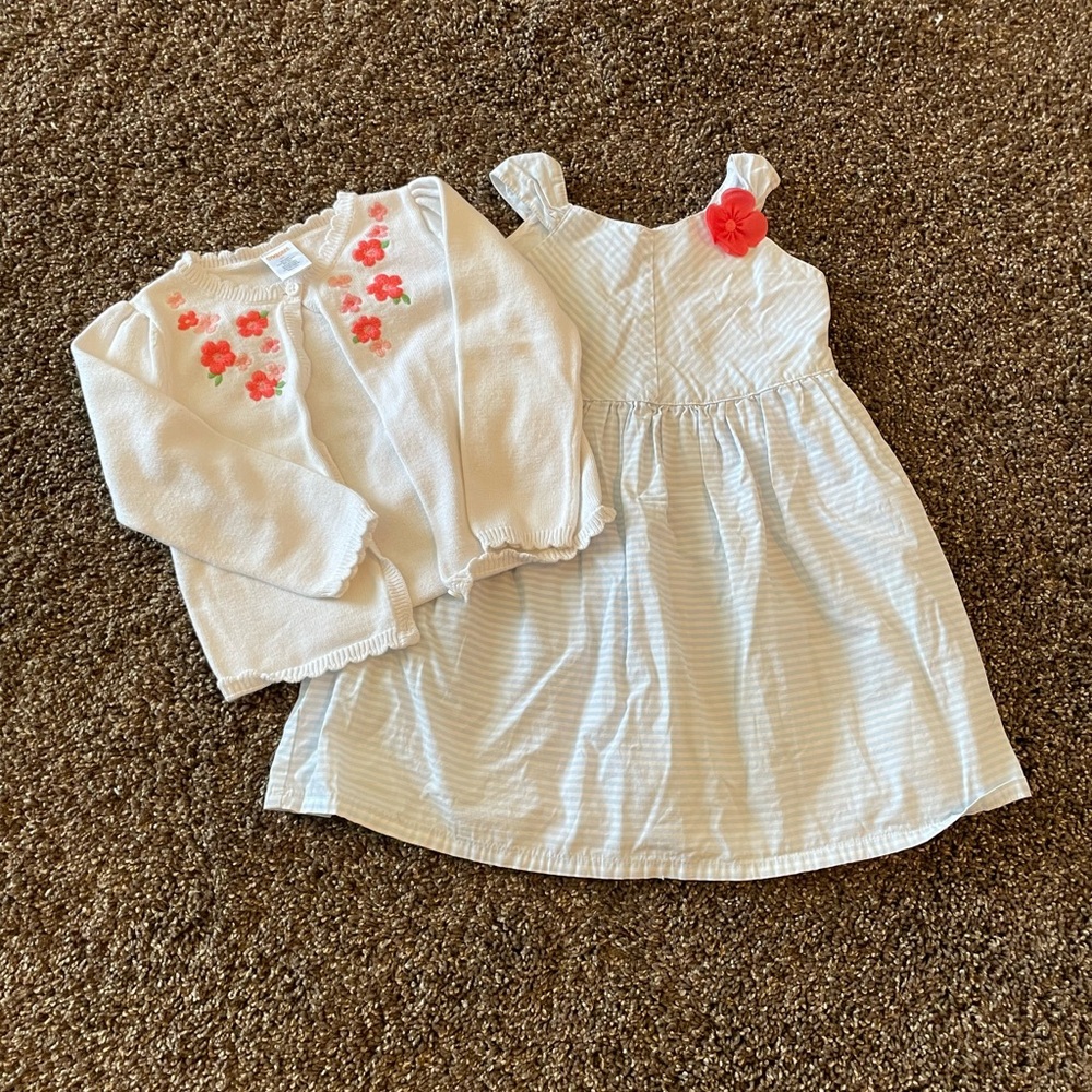 Gymboree White Dress with Pink Floral Cardigan